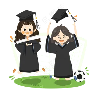 卡通女孩拍毕业照PNG素材