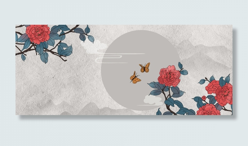 中国风花卉古风工笔画背景海报