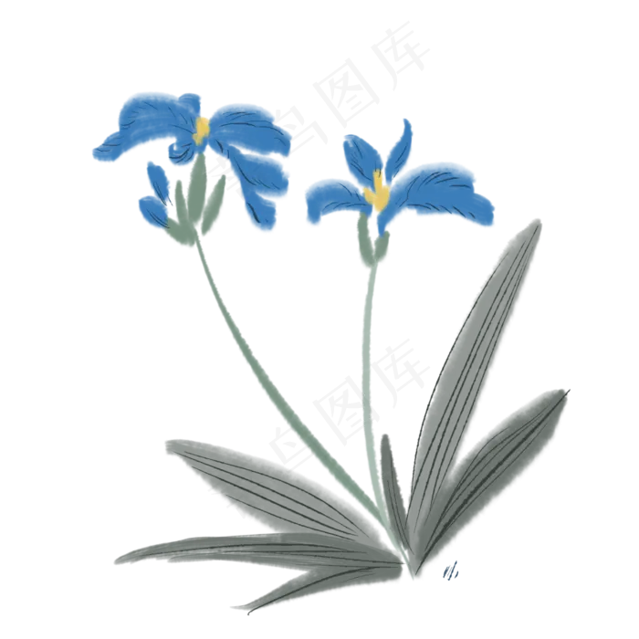 花草叶子水墨(2000X2000(DPI:300))psd模版下载