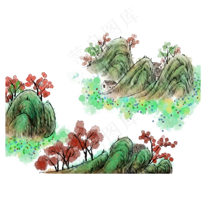 春天山水国画水墨(3000X3000(DPI:300))psd模版下载