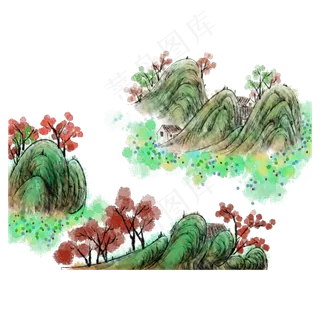 春天山水国画水墨