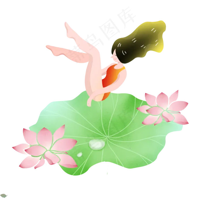 大暑落在荷叶上的精灵素材(2000X2000(DPI:300))psd模版下载