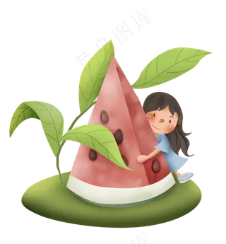 夏天抱西瓜的儿童