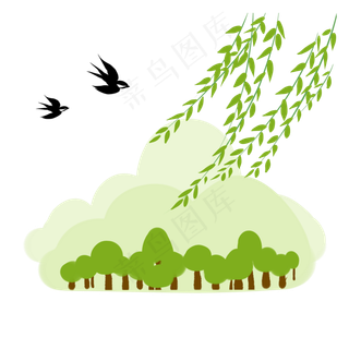 春回大地清明燕子插图装饰,免抠元素