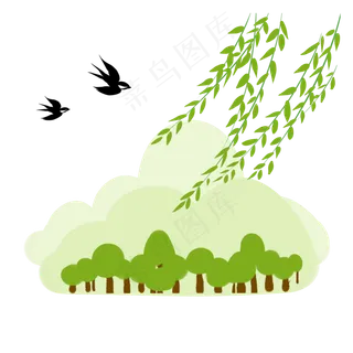 春回大地清明燕子插图装饰,免抠元素