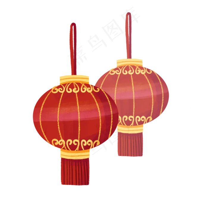 中国风手绘装饰物红色灯笼PNG素材,免抠元素(980X980(DPI:299))psd模版下载