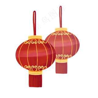 中国风手绘装饰物红色灯笼PNG素材,免抠元素