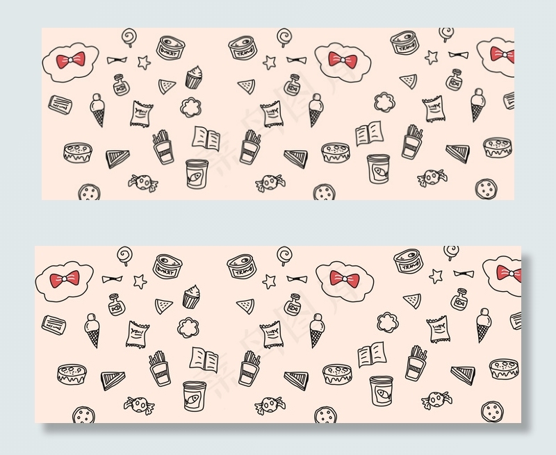 线描手绘卡通美食宣传banner
