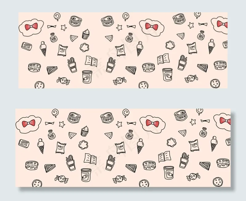 线描手绘卡通美食宣传banner(1920*700px 	       )psd模版下载