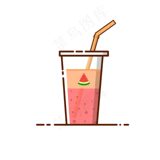 手绘MBE风格透明杯西瓜饮料,免抠元素