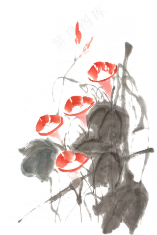 牵牛花水墨画PNG免抠素材