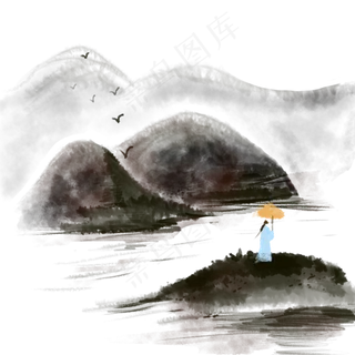 中国风水墨复古山水意境