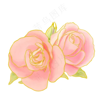 节日金边粉色玫瑰手绘花叶装饰,免抠元素 节日金边粉色玫瑰手绘花叶装饰,免抠元素