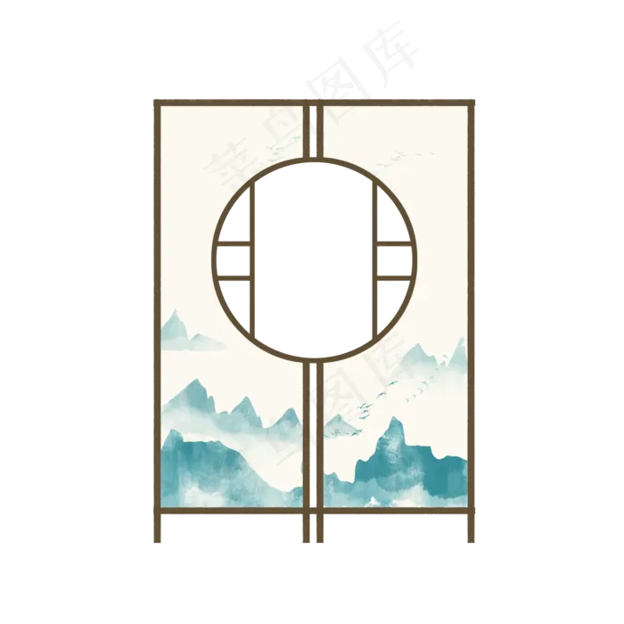 中国风古代屏风装饰免扣素材(2000X2000(DPI:300))psd模版下载