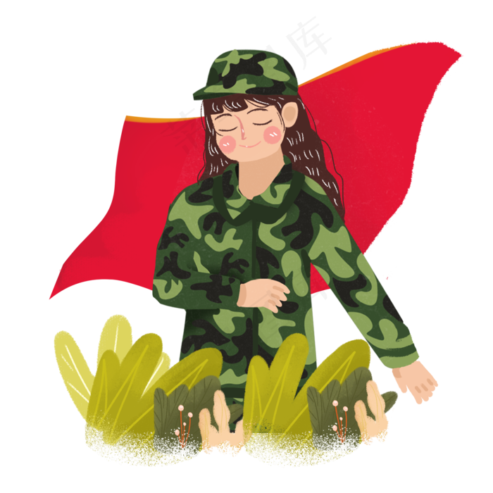 八一建军节女军人png素材(2000X2000(DPI:300))psd模版下载
