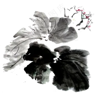 水墨黑白意境莲花荷花PNG