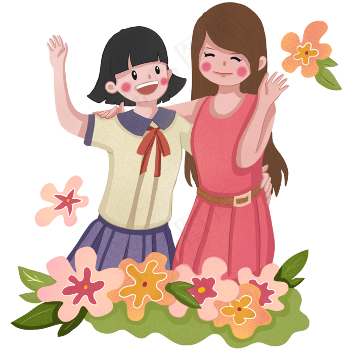 五四青年节鲜花和挥手的女生