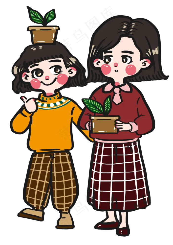 植树节把树苗养在盆子里卡通手绘(2480X3508(DPI:300))psd模版下载