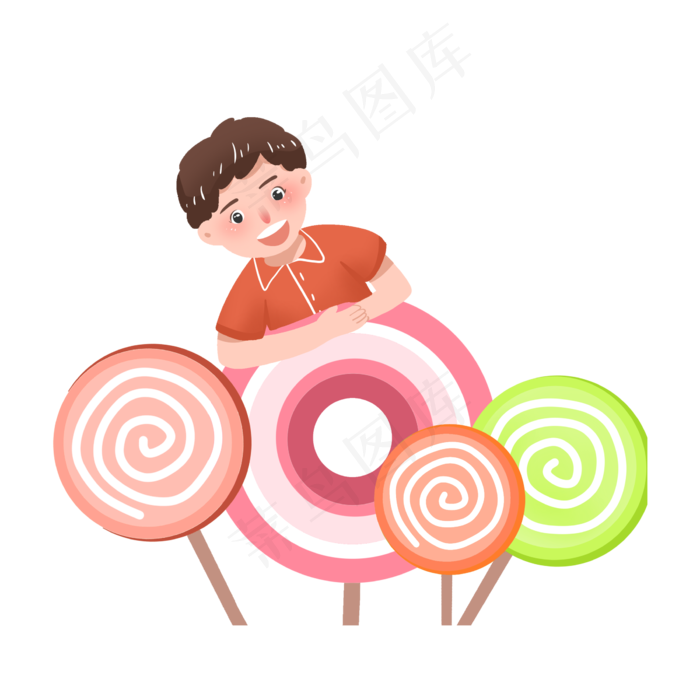 儿童节男孩与彩色棒棒糖PNG素材