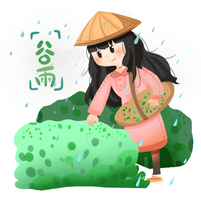 谷雨采茶的小女孩