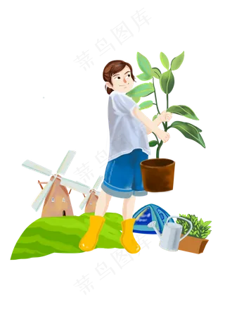 植树节捧着树木的女孩