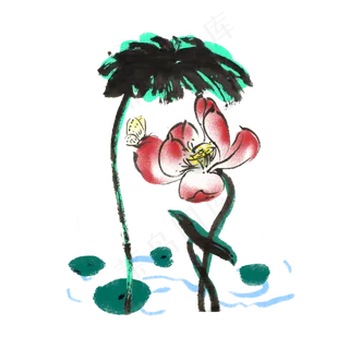 荷花荷叶水墨手绘风