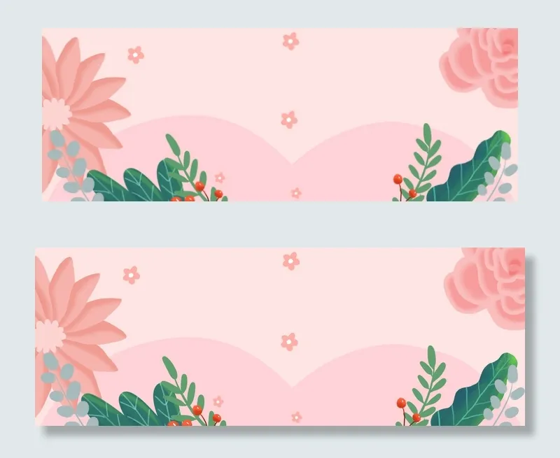 粉色植物花卉情人节banner(1920*700px 	       )psd模版下载