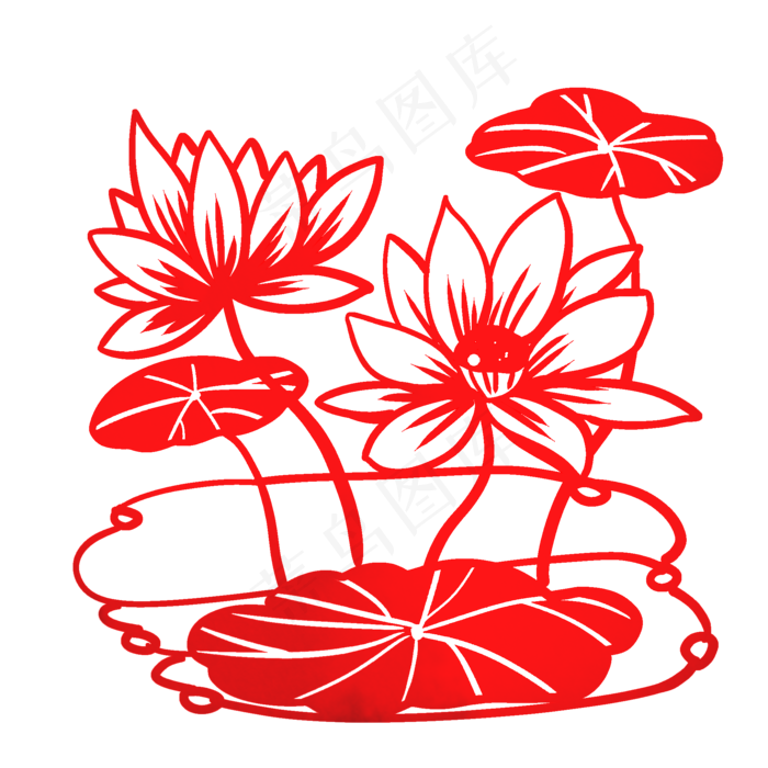 红色荷花剪纸(2000X2000(DPI:300))psd模版下载