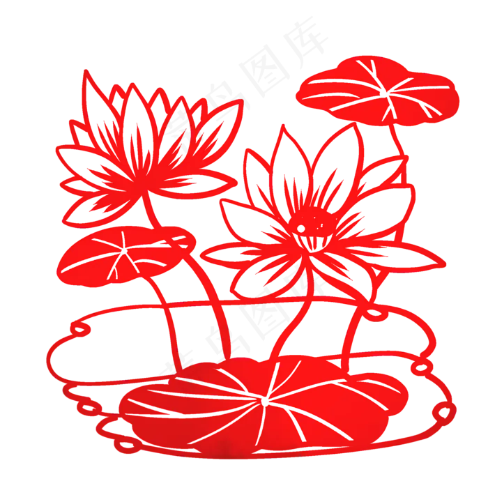 红色荷花剪纸(2000X2000(DPI:300))psd模版下载