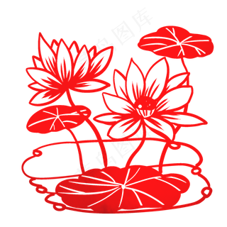 红色荷花剪纸