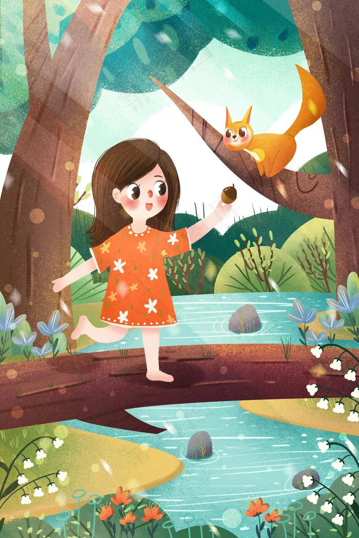 小清新童趣森林女孩玩乐(3545X5315(DPI:300))psd模版下载