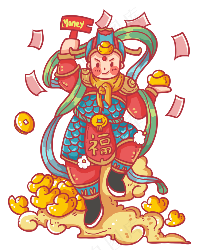 新年喷钱的门神,免抠元素