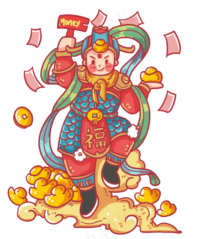 新年喷钱的门神,免抠元素(2000X2366(DPI:300))psd模版下载