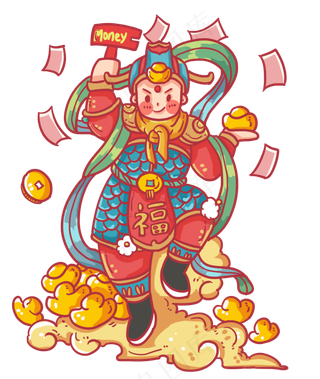新年喷钱的门神,免抠元素