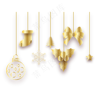 圣诞节金色挂饰装饰,免抠元素