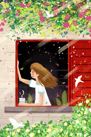 早安你好治愈系小清新女孩喝牛奶