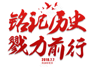 铭记历史戮力前行红色毛笔艺术字