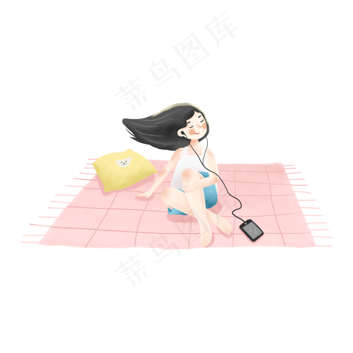 夏天听歌的女孩(2000X2000(DPI:300))psd模版下载