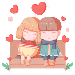 情人节卡通手绘情侣依偎人物免扣