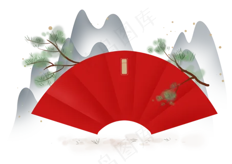 农历新年松树山峰文字框,免抠元素