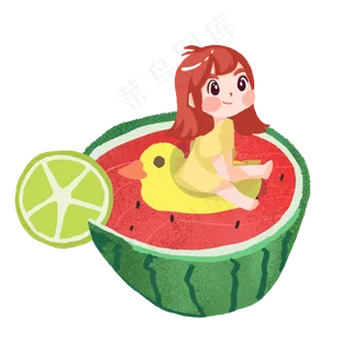 大暑可爱的女孩坐在鸭子上PNG