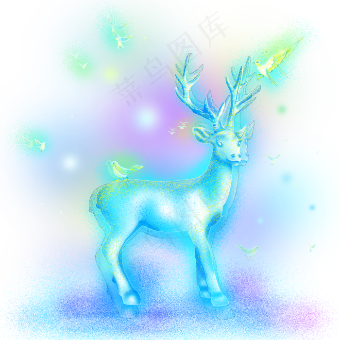 梦幻鹿鸟动物,免抠元素(2000*2000px 300 dpi )psd模版下载