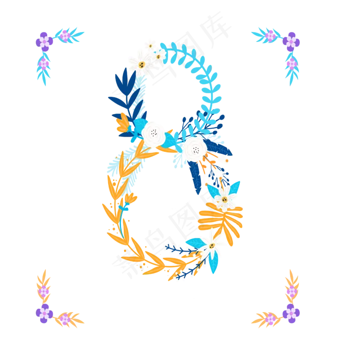 三八妇女节清新花卉鲜花图案设计,免抠元素(4167*4167px 300 dpi )ai矢量模版下载