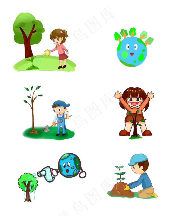 植树节卡通女孩卡通手绘矢量图浇