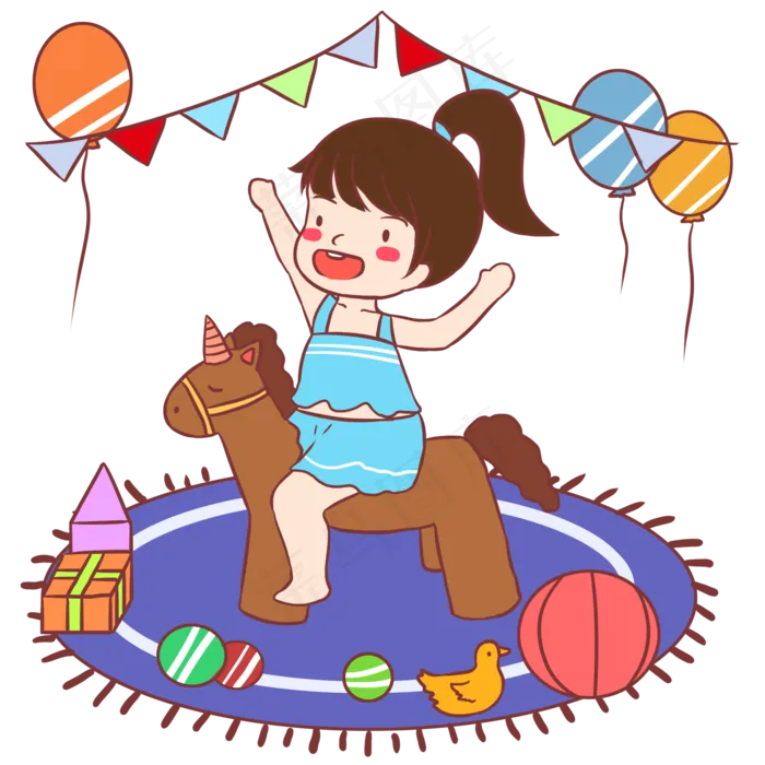 六一儿童节蓝色卡通元素骑木马(2000X2000(DPI:300))psd模版下载