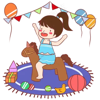 六一儿童节蓝色卡通元素骑木马