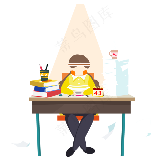 扁平风深夜努力读书工作人物