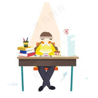 扁平风深夜努力读书工作人物