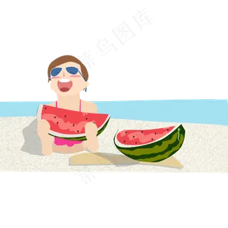 夏天海边吃西瓜