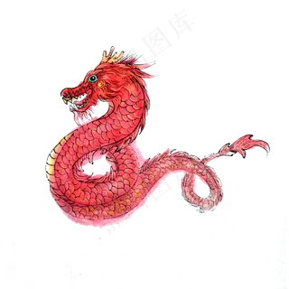 中国红龙图腾水墨线描PNG古典传统,免抠元素